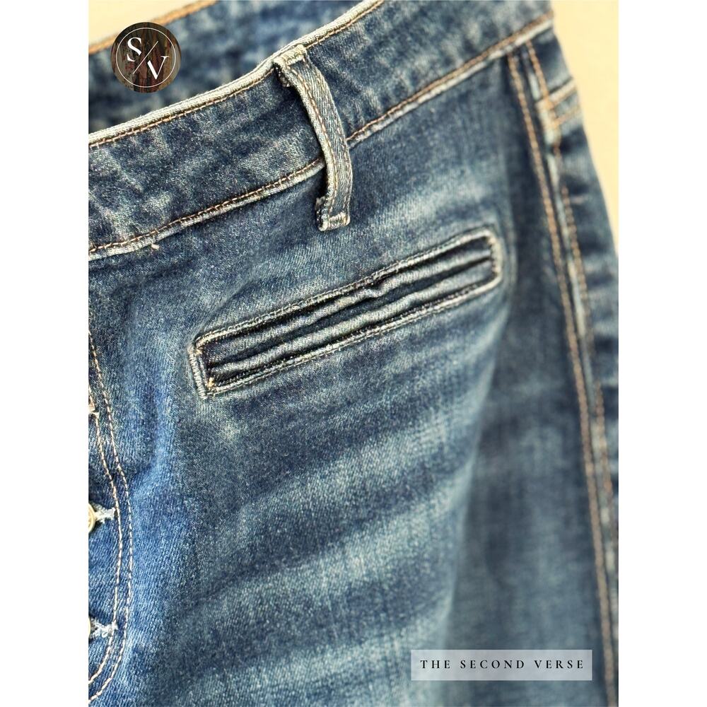 Paige  Leenah Womens 33 Waist High Rise Wide Leg Jeans Exposed Button Front - Picture 6 of 8